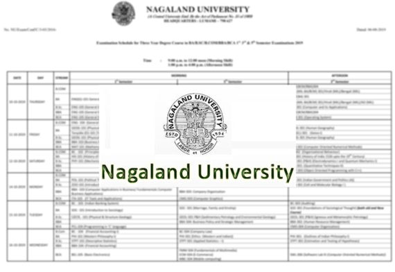 Nagaland University Examination schedule for Degree, October 2019