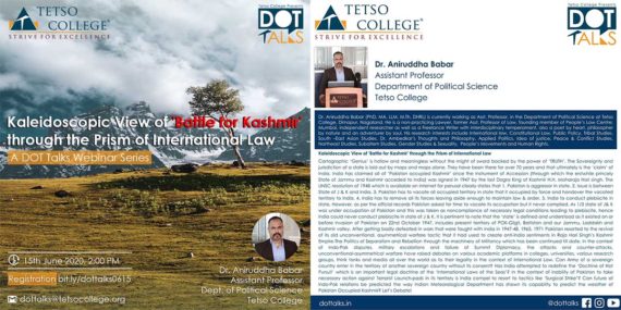 Kaleidoscopic View of ‘Battle for Kashmir’ through the Prism of International Law | Dr. Aniruddha Babar| DOT Talks Webinar Series