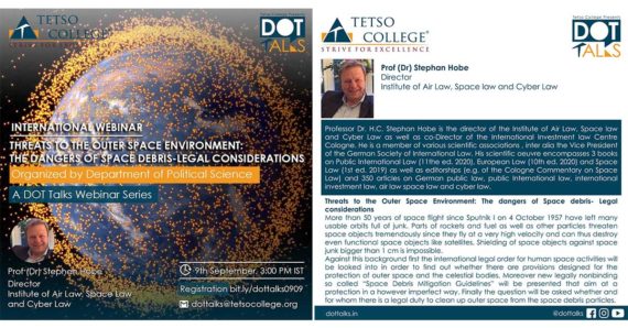 International Webinar on Threats to the Outer Space Environment: The dangers of Space debris- Legal considerations | DOT Talks Webinar Series